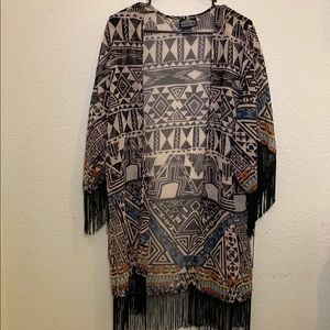 ANGIE boho geometric fringe kimono